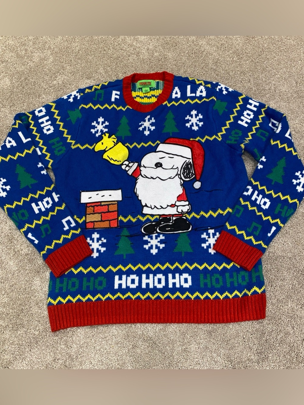 Peanuts Snoopy Woodstock Ugly Christmas Sweater Size L Santa Ho Ho Ho